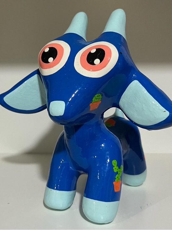 Other - Goatchi // Blue Ceramic Goat with Cactus Design